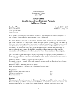 History 2186B Zombie Apocalypse: Panic and Paranoia from the