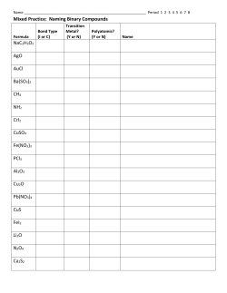 Mixed Practice: Naming Binary Compounds NaC2H3O2 AgO AuCl