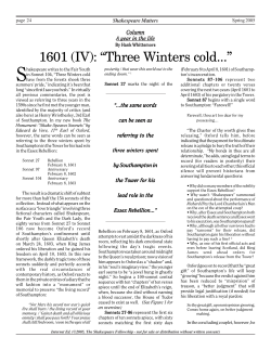1601 (IV): &ldquo;Three Winters cold...&rdquo;