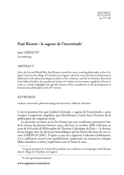 Paul Ric&oelig;ur : la sagesse de l`incertitude1