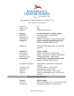 School Calendar 2017-18 - Renaissance Charter School at Cooper