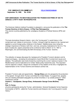 The Truman Doctrine of Aid to Greece: A Fifty