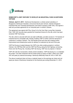 Sembcorp`s Joint Venture to Develop an Industrial Park in Northern