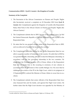 Communication 435/12 &ndash; Eyob B. Asemie v the Kingdom of Lesotho