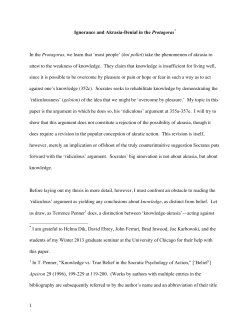 1 Ignorance and Akrasia-Denial in the Protagoras* In the Protagoras