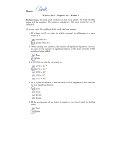 Page 1 Winter 2015 - Physics 161 - Exam 1 Instructions: AIi work