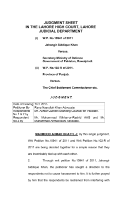judgment sheet in the lahore high court, lahore judicial department