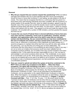Examination Questions for Pastor Douglas Wilson