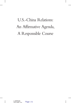 U.S.-China Relations: An Affirmative Agenda, A Responsible Course