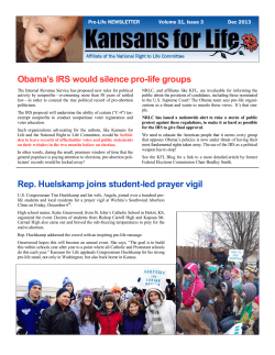 Obama`s IRS would silence pro-life groups Rep. Huelskamp joins
