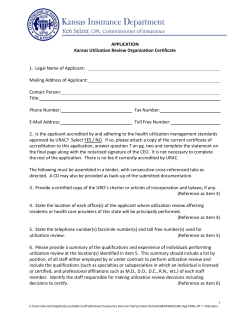 APPLICATION Kansas Utilization Review Organization Certificate 1
