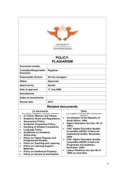 UJ Plagiarism Policy - University of Johannesburg