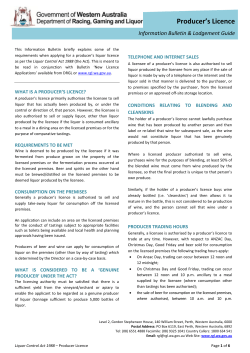 Producer`s Licence - Department of Racing, Gaming and Liquor