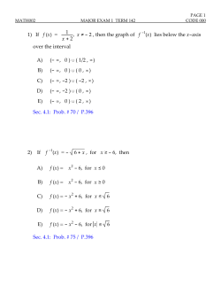 1) If f (x) = 1 x + 2 , x &ne; - 2 , then the graph of f (x) lies below