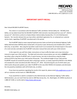 IMPORTANT SAFETY RECALL
