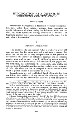 Intoxication as a Defense in Workmen`s Compensation