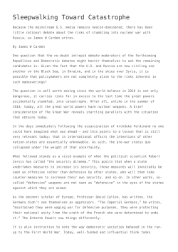 Sleepwalking Toward Catastrophe