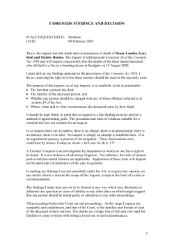CORONERS FINDINGS AND DECISION