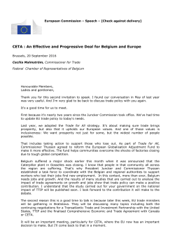 Speech: CETA : An Effective and Progressive Deal for Belgium and