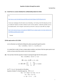 Equation of sphere through four points (1) Email from S.S. (name