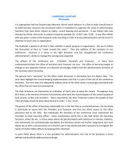 CONFERENCE SECRETARY Philosophy It is appropriate that the