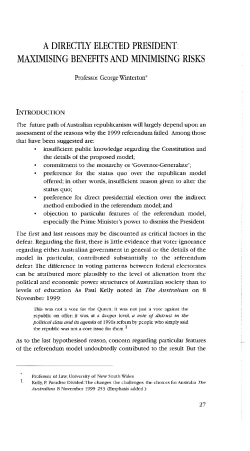 a directly elected president:: maximising benefits and