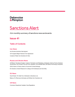 Issue 41 of the Sanctions Alert