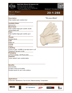 PRODUCT TECHNICAL DATA "Dry as a Bone" www.bobdalegloves