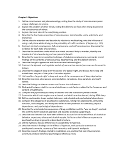 Chapter 5 Objectives 1. Define consciousness and phenomenology