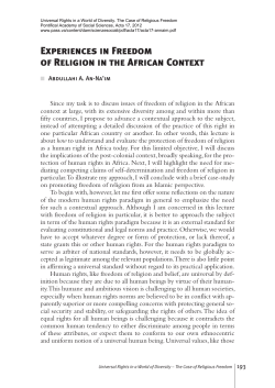 Experiences in Freedom of Religion in the African Context