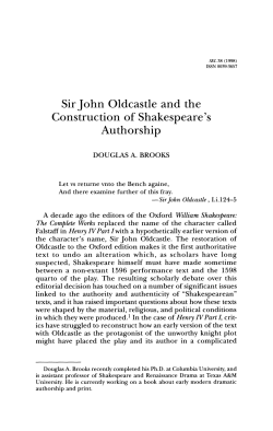 Sir John Oldcastle and the Construction of Shakespeare`s Authorship