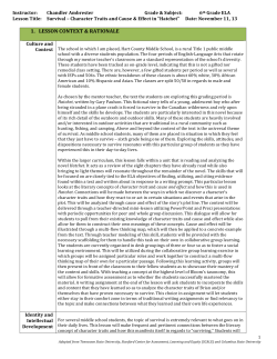 Hatchet and Character Traits Lesson Plan