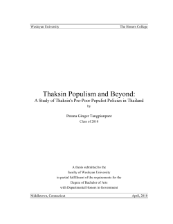 A Study of Thaksin`s Pro-Poor Populist Policies in