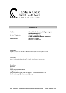 Charge Midwife Manager, Wellington Regional Hospital Maternity