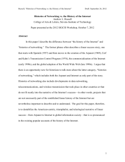 1 Histories of Networking vs. the History of the Internet Andrew L