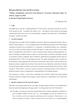 1 &ldquo;Politics, Globalization, and Food Crisis Discourse&rdquo; (Economics
