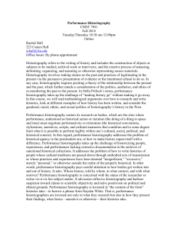 Performance Historiography CMST 7941 Fall 2014 Tuesday