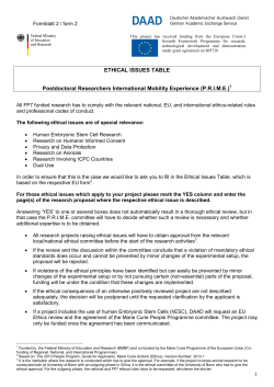 1 ETHICAL ISSUES TABLE Postdoctoral Researchers