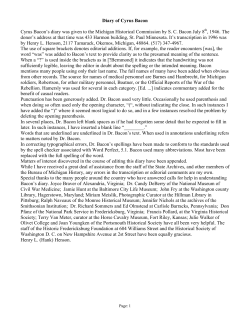 Diary of Cyrus Bacon Cyrus Bacon`s diary was