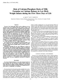 Role of Calcium-Phosphate Ratio of Milk Formulae on