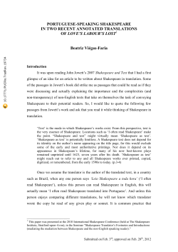 PORTUGUESE-SPEAKING SHAKESPEARE IN TWO