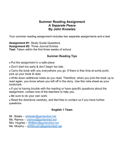 Summer Reading Assignment A Separate Peace By
