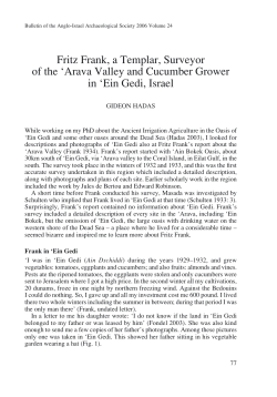 Fritz Frank, a Templar, Surveyor of the `Arava Valley and Cucumber