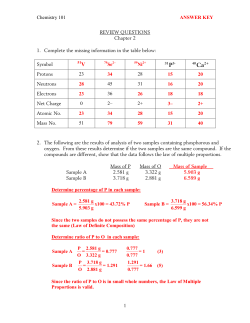 Chemistry 101 ANSWER KEY 1 REVIEW QUESTIONS Chapter 2 1