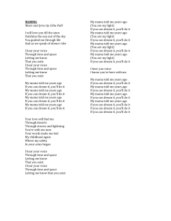 MAMMA Music and lyrics by C&egrave;lia Pall&iacute; I will love you till