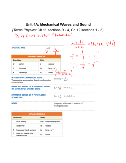 Unit 4A: Mechanical Waves and Sound (Texas Physics: Ch 11
