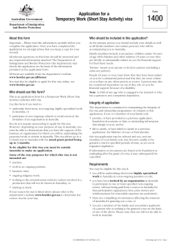1400 - Application for a Temporary Work (Short Stay Activity) visa