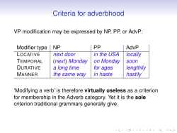 Criteria for adverbhood - Linguistics and English Language