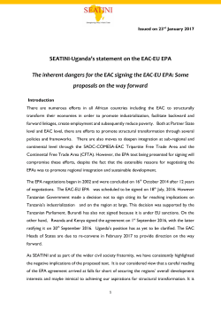 SEATINI-Uganda`s statement on the EAC