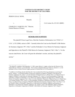 Prison Legal News v. Lappin - Memorandum Opinion